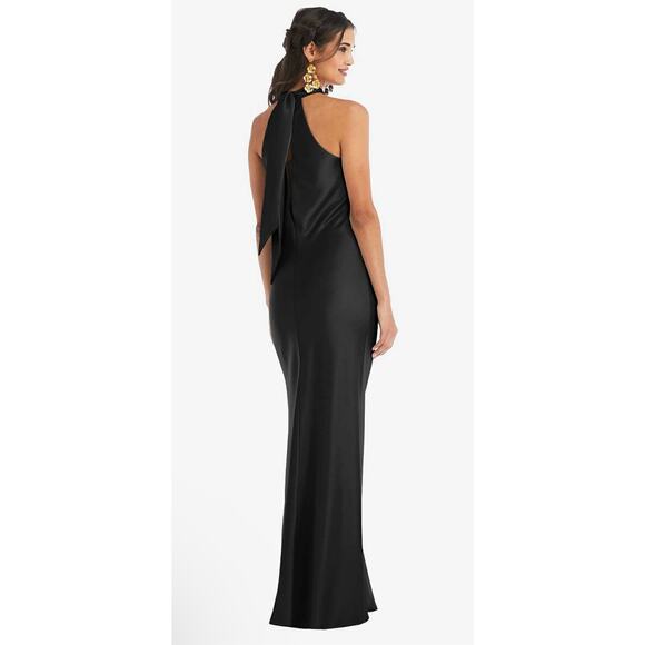 Lovely Imogen LB025 Black Draped Twist Halter Tie-Back Trumpet Gown SZ M - Picture 2 of 5